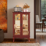43"H Lighted Display Curio Cabinet, 3-Tier Glass Accent Storage Cabinet Curio Showcase w/ 2 Doors & Adjustable Shelves, Wine Artwork Storage Rack w/ Mirrored Back Panel for Living Room (Cherry) TRJQBCC