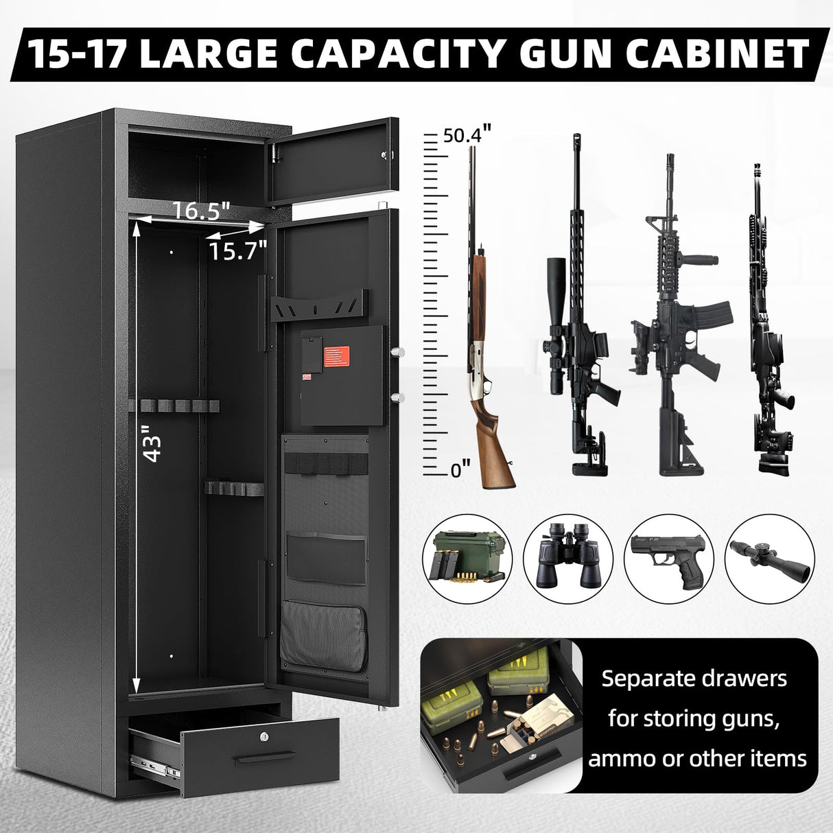 KAER 15-17 Gun Safe,Gun Safes for Home Rifle and Pistols,Large Capacity Gun Safe Rifle,Multi-Function Gun Cabinet,Sturdy Anti-Theft Gun Safe with Handgun Racks, Magnetic Lamp(Unassembled) KAER