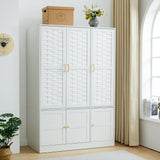 PHOYAL Armoire Wardrobe, 6 Woven Doors Storage Cabinet Wood and 8 Shelves Metal Handles for Tall Cabinet Closet Large Capacity Armoire Wardrobe Closet with Hanging Rod (White) PHOYAL