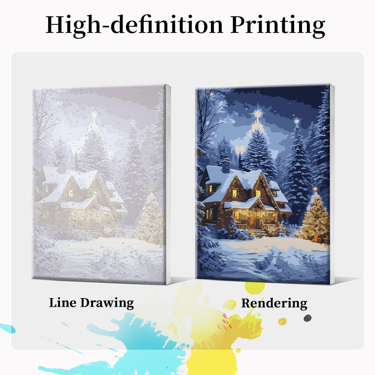 JOOZ Christmas Paint by Numbers Kit for Adults with Frame, Winter House Paint by Number with Easel, DIY Christmas Framed Paint by Number Kits for Gift Home Wall Decor 8x12 Inch JOOZ