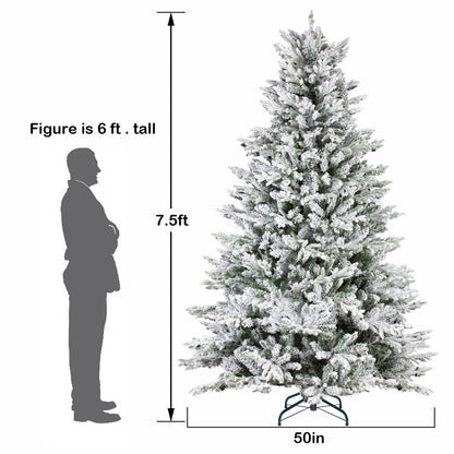 Hykolity 7.5 ft Prelit Snow Flocked Christmas Tree, 2806 PE&PVC Realistic Branch Tips, Artificial Twinkling Christmas Tree with 500 Color Changing LED Lights, Metal Stand and Hinged Branches, 11 Modes