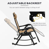 Outsunny Outdoor Rocking Chairs, Foldable Reclining Zero Gravity Lounge Rocker with Pillow, Cup & Phone Holder, Combo Design with Folding Legs, Beige Outsunny