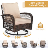 VINGLI 3 Pieces Outdoor Swivel Chairs Set of 2 and Side Table, Wicker Outdoor Rocking Chairs Patio Swivel Rocker Chairs Set for Porch Deck Backyard VINGLI