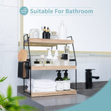 Bathroom Counter Organizer, 3-Tier Standing Storage Shelf with Basket, Wood Tray for Skincare Vanity Organizer Uneviesyka