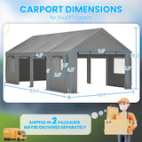 LPdorbe Carport 13"x 25"Heavy Duty Car Port with 4 Roll-up Doors and Ventilated Windows,Portable Outdoor Garage w/Removable Sidewalls for Car,Truck,Tractors,Boats,Party Canopy LPdorbe