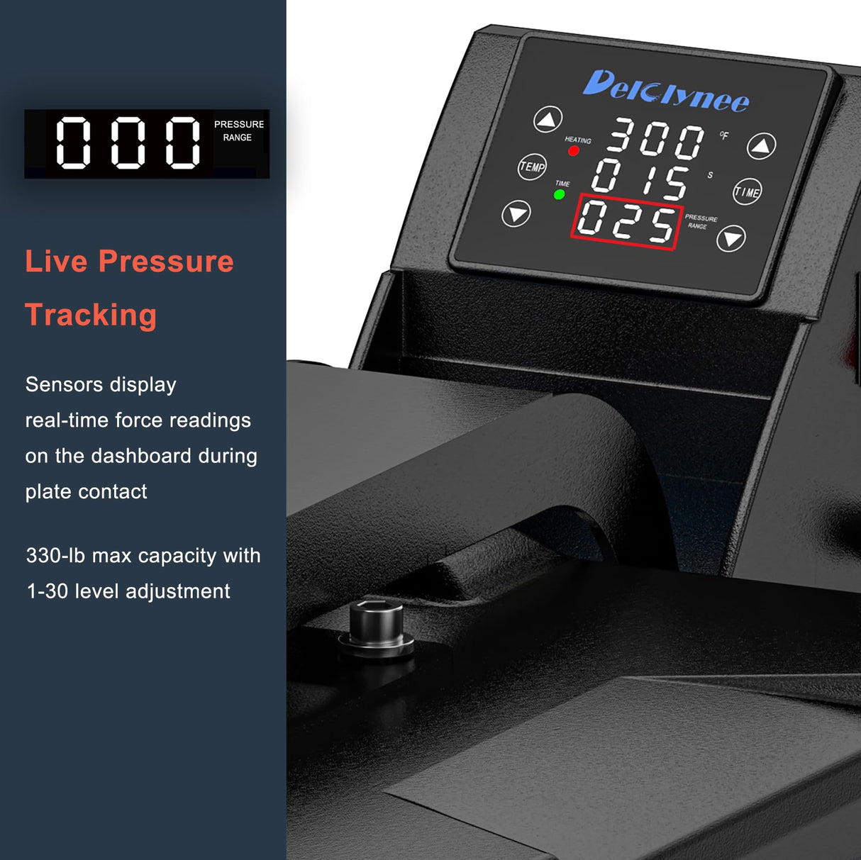 Delclynee Auto 15"x15" Heat Press Machine with Automatic Press and Release, Slide Out Lower Platen, Adjustable Pressure with Pressure Readout, Digital Industrial Clamshell Sublimation Printer (Black) Delclynee