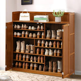 walkclpck Bamboo Shoe Cabinet with 2 Folding Doors, 7 Tier Freestanding Shoe Storage Cabinet, 36-40 Pairs Entrance Shoe Rack, Brown, 46" L x 13" W x 45.3" H walkclpck