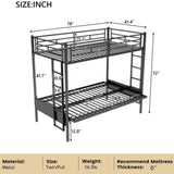Twin Over Futon/Full Bunk Bed, Bed Frame with Sturdy Steel Frame, Convertible Metal Bunk Bed Couch and Bed with Guard Rail Ladder for Kids Adults Teens,Black Bellemave