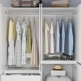 Bobve Bedroom Armoire Wardrobe Closet, Wardrobe Closet Cabinet with 2 Drawers, Wood Wardrobe Closet with 4 Doors, Wardrobe Storage Cabinet with Shelves & Hanging Rod,White(63" L x 20.39" W x 78.74" H) Bobve