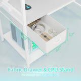 TIQLAB Gaming Desk 40 inch with Power Outlet and LED Light, Computer Desk with Reversible Shelves and Storage Drawer, Small PC Desk for Home Office Table with Bag, Carbon Fiber White TIQLAB