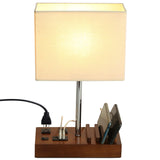 Briever USB Table Lamp, Multi-Functional Bedside Desk Lamp with 2 AC Outlets, 3 USB Charging Ports and Wooden Phone Stands, Modern Nightstand Lamp for Bedroom, Guest Room, Office Briever