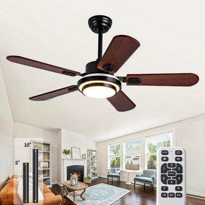 KATSTLE 42 Inch Wood Ceiling Fan with Light Remote Control,5 Blades Quiet Reversible Modern Ceiling Fan for Indoor,Outdoor,Bedroom,Living Room,Office,Farmhouse,Patio (Walnut)