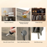 VINGLI Record Player Stand with Open Vinyl Storage, Mid-Century Album Storage Table with LED Light up to 300 Albums, Vinyl Record Player Shelf with Power Outlet for Living Room, Grey Oak VINGLI