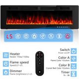 BOSSIN 72 inch Electric Fireplace Recessed and Wall Mounted, Ultra-Thin Silence Linear Electric Fireplace, 12 Adjustable Flame Color & Speed,750/1500W,Touch Screen Remote Control with 8h Timer BOSSIN
