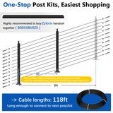 Zylorix 42" 2ft-8ft T304 Stainless Steel Cable Railing Post Kit(Flexible DIY 1+1) - 2Pack 33° Drilled Posts, Sufficient 118ft 1/8" Cable, Terminals, and Grommets with Cutter(No Handrail) for Decks Zylorix