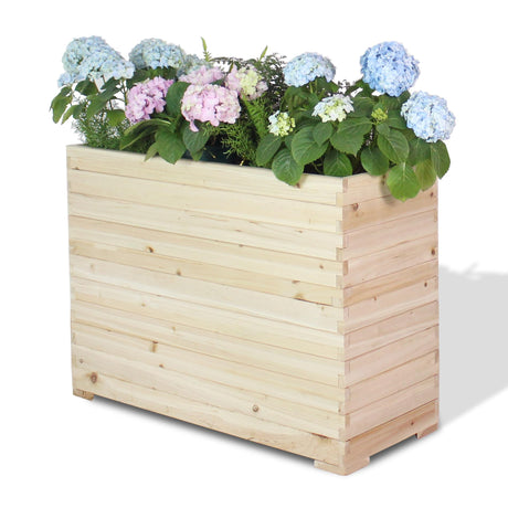 TRUEAURA Wood Raised Garden Bed, Rectangular Planter Box Outdoor Large Tall Trough 39"x28"x15" Flower Planters Boxes with Bottom for Plants Herb Patio Porch Balcony Privacy Screen TRUEAURA