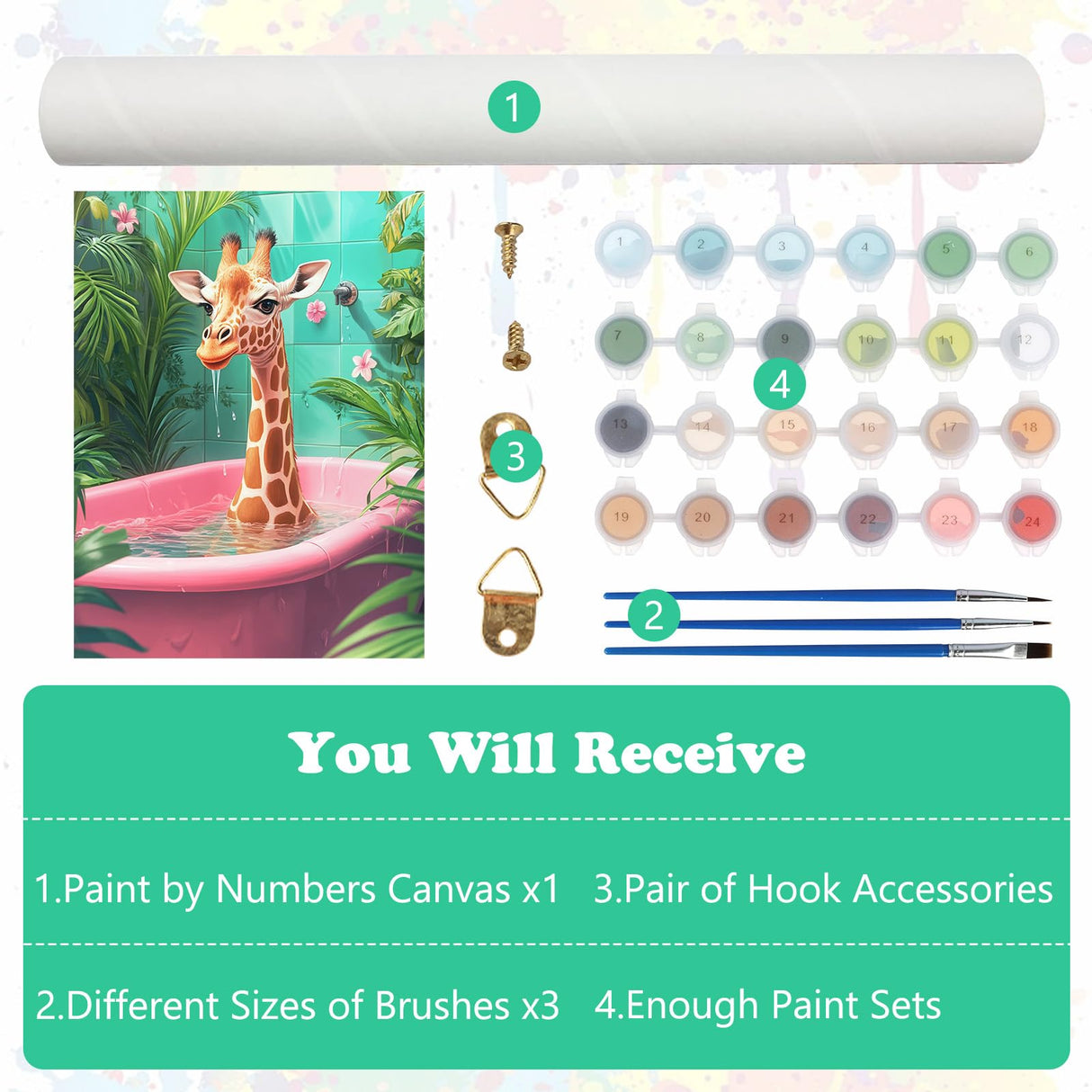 MEIYUDA Giraffe Paint by Numbers Kit, Giraffe in Bathtub Paint by Numbers for Adults Beginners, DIY Funny Animals Acrylic Oil Painting by Number on Canvas for Gift Home Wall Decor 12x16in MEIYUDA