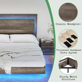 AMERLIFE Farmhouse Floating Queen Bed Frame with Recline Headboard and RGB LED Lights - Washed Gray AMERLIFE