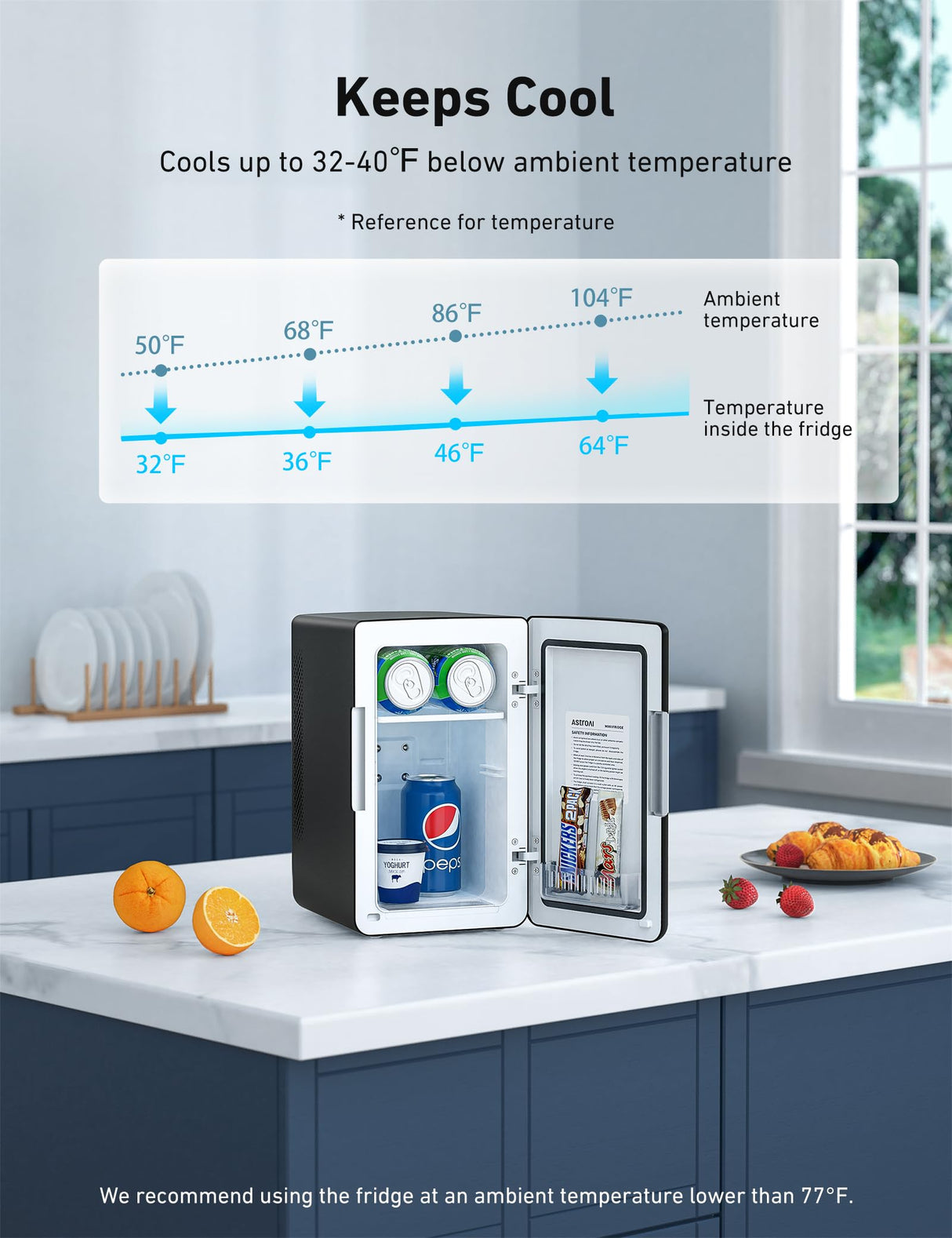 AstroAI Mini Fridge 2.0 Gen, 6 Liter/8 Cans Makeup Skincare Fridge 110V AC/ 12V DC Portable Thermoelectric Cooler and Warmer Little Tiny Fridge for Bedroom, Cosmetics (Dark Black) AstroAI
