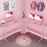HKLGorg L Shaped Desk Gaming Desk, 50.4’’ Computer Desk, Gaming Table with Monitor Stand Corner Desk with MDF Board Surface, Home Office Desk for Girl Women Gift for Gaming Working Study, Pink HKLGorg
