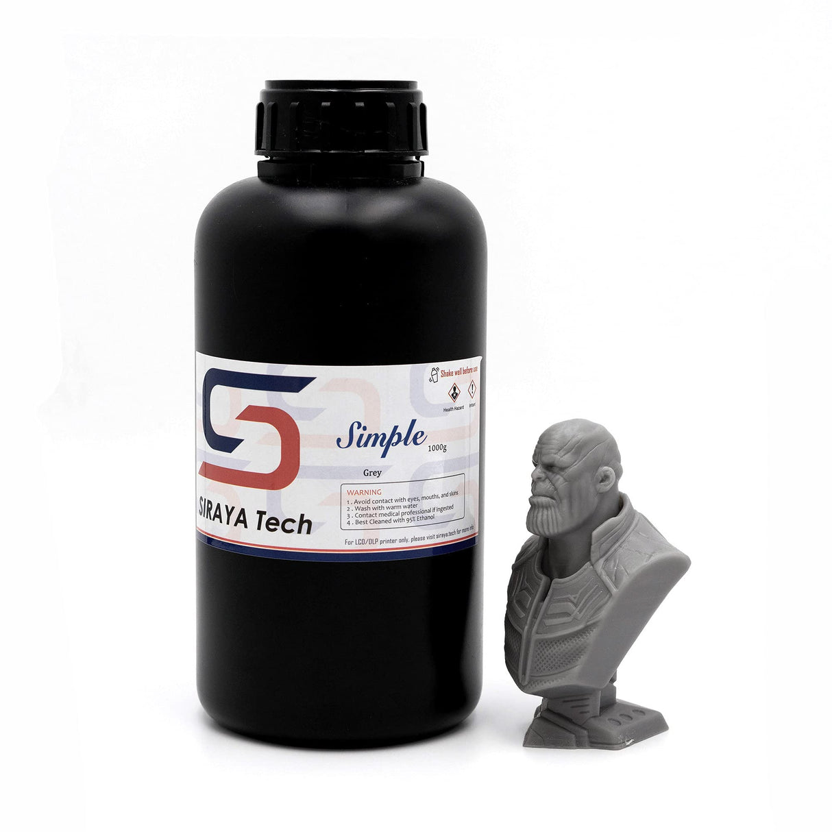 Siraya Tech Simple Water Washable 3D Printer Resin - Low Odor, Easy to Print, High Precision 405nm LCD UV-Curing Aqua Resin - Ideal for 8K Capable LCD, DLP 3D Printers (Grey, 1kg) Siraya Tech