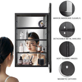 YOOSHINE Black Bathroom Medicine Cabinet with Mirror 17 x 27 Metal Frame Recessed Or Wall Mounted Single Door Storage Medicine Cabinets with Adjustable Shelves Rounded Corner Beveled Mirrors YOOSHINE