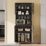 DWVO Farmhouse Kitchen Pantry Cabinet, 67" Tall Storage Cabinet w/Acrylic Glass Doors and Glass Holder, Versatile Storage for Living Room, Dining Room or Hallway, Charcoal Grey DWVO