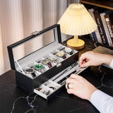 ProCase Watch Box for Men, 6 Slot Watch Display Case with Drawer, Mens Watch Case With Glass Lid, 2-Layer Jewelry and Watch Storage Watch Holder Organizer for Men Women -6 Slot, Black ProCase