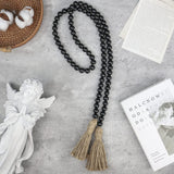 Sivya 58in Farmhouse Beads Wood Bead Garland with Tassels, Rustic Farmhouse Decor for Farmhouse Tiered Tray Farmhouse Wall Decor (Black, 58in/1Pcs) Sivya