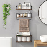 Fixwal 3+1 Tier Wall Mounted Bathroom Shelves Over Toilet, Rustic Wood Floating Shelves with Metal Frame and Towel Bar for Bathroom, Kitchen, Bedroom, Living Room (Dark Brown) Fixwal