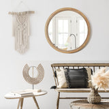 Sawsile Round Decorative Circle Farmhouse Style Mirror - 24inch Rustic Natural Wooden Frame Beads for Bedroom, Bathroom, Living Room or Entryway sawsile