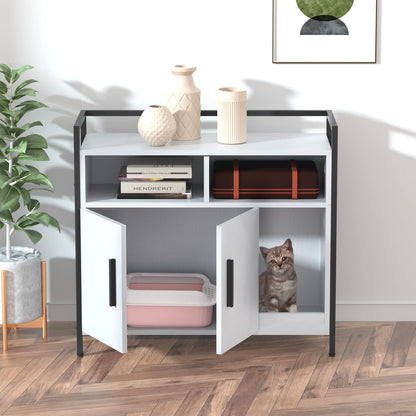 Bonzy Home Cat Litter Box Enclosure, Hidden Litter Box Furniture with Scratch Cat Washroom Storage with Storgae Shelf White