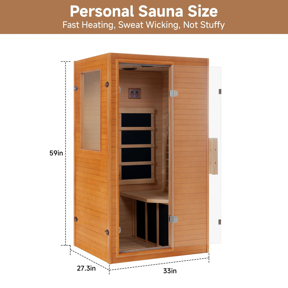 springspa Infrared Sauna Home Sauna, Indoor Far Infrared Saunas for Home, 1 Person Low Emf Canadian Hemlock Wooden Spa Room 950w, 110v with Control Panel springspa