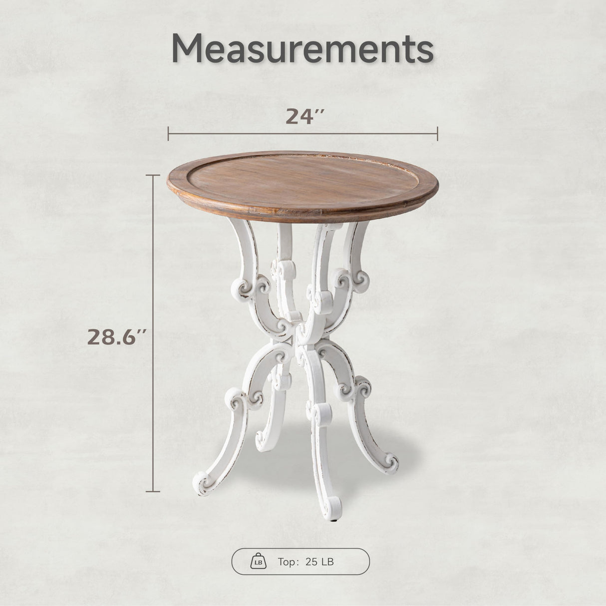 LONYKE Rustic Accent End Table, Farmhouse Side Table with Natural Top for Family, Dining or Living Room, Handcrafted Finish, White LONYKE