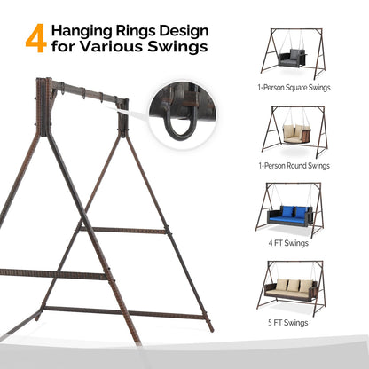 VINGLI Upgraded 7 FT Rattan Porch Swing Frame, Heavy Duty 1200 LBS Weight Capacity Swing Stand for Outdoors, Brown - WoodArtSupply