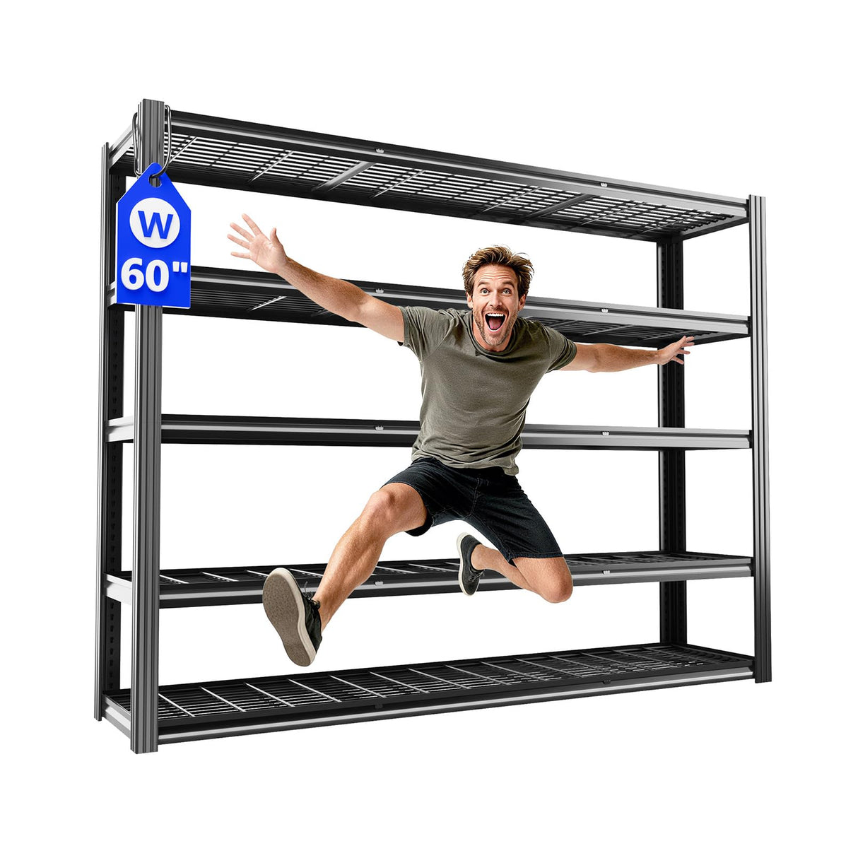VDEVY 60" W x 72" H x 24" D Garage Shelving Heavy Duty,5 Tier Adjustable Metal Shelves Storage Rack,3030 LBS Large Industrial Shelving Unit for Basement,Warehouse,Garage Organization VDEVY