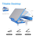 SMAGREHO Kids Desk and Chair Set, Height Adjustable Child's School Study Writing Tables with Tilt Desktop, LED Light, Storage Drawer, Book Stand (Blue) SMAGREHO