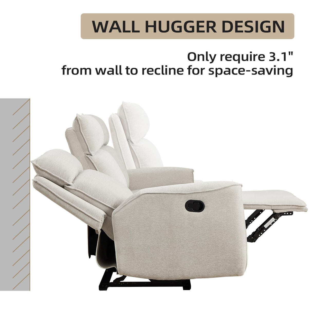 INZOY Manual Loveseat Recliner Sofa, Wall-Hugger 3 Seat Reclining Love Seat Couches, Chenille Fabric Reclinable Sofa Set, 3-Seater Recliner Chair for Living Room, Office, Apartment, Beige INZOY