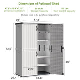 Patiowell 50 cu.ft Plastic Outdoor Storage Shed, Lockable Waterproof Resin Storage Cabinet Vertical Storage Shed for Garden Tools, Garbage Cans, Pool Supplies, White(Not Include Shelves) Patiowell