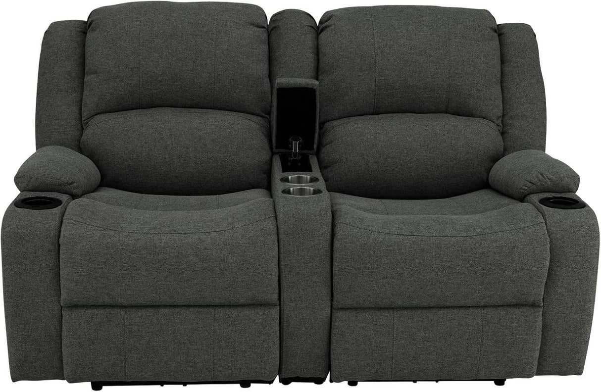 RecPro Charles Powered Double Recliner Sofa & Loveseat | Wall Hugger RV Furniture | Cloth (Fossil, 64") RecPro