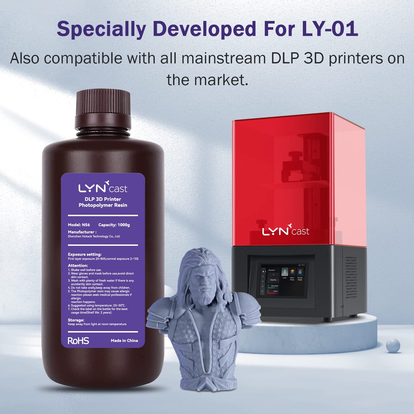 LYNCAST 3D Printer Resin, High Precision SLA UV-Curing Resin for LCD DLP 3D Printer, Quick Curing Standard Photopolymer Resin, Non-Brittle