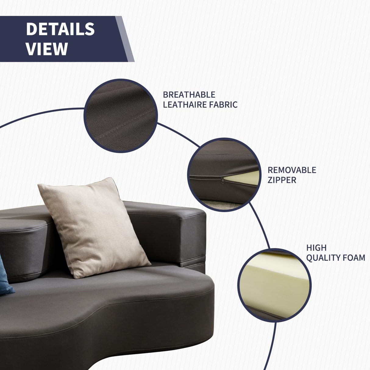 ijuicy Queen Size Convertible Floor Sofa Bed, Foldable Futon Sofa Bed, Foam Folding Mattress Sleeper, Leathaire Fabrics Floor Couch Lounge Sleeper Bed for Small Spaces (Dark Grey) ijuicy