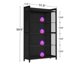 MOTPK Display Cabinet with LED Lights, Display Case with Glass Storage Shelves, 4-Tiers Curio Cabinet for Collectibles, Display Shelf Carbon Fiber Texture, Black MOTPK