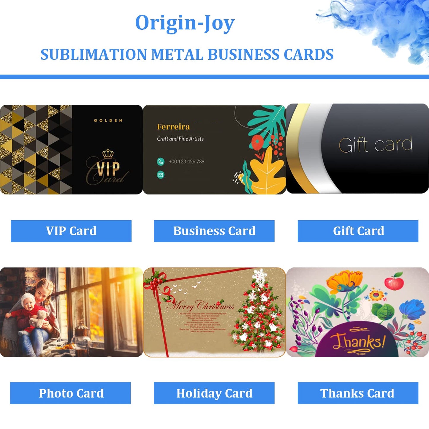 Origin-Joy 25 PCS Sublimation Metal Business Cards, 3.4 x 2.1 Inch Aluminum Printable Business Card Blanks for Custom Color Print (0.45 mm)