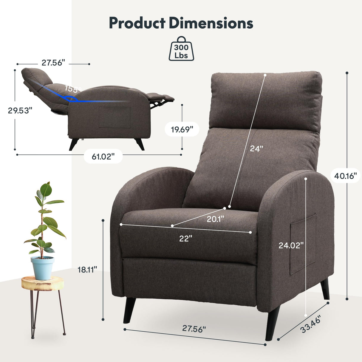 FLEXISPOT XC2 Recliner Chair for Adults, Fabric Small Recliner Home Theater Seating, Modern Reclining Chair, Adjustable Single Sofa Reading Chair with Extended Footrest for Living Room, Brown FLEXISPOT