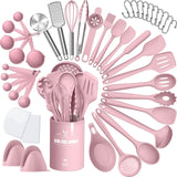 Silicone Cooking Kitchen Utensil Set, AIKKIL 43 Pcs Pink Cooking Utensils Set, Turner, Tongs, Spoon, Spatula, Kitchen Gadgets Tools Set For Nonstick Cookware, Heat Resistant (Dishwasher, BPA Free) AIKKIL