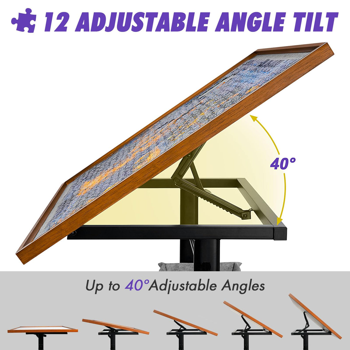 Sunix 1500 Pieces Jigsaw Puzzle Table with Legs, 36"x26" Adjustable Height Puzzle Board with Cover & 6 Sorter Tray, 12-Tilting-Angle Portable Wooden Puzzle Table for Adults, Enclosed with Wheels Sunix