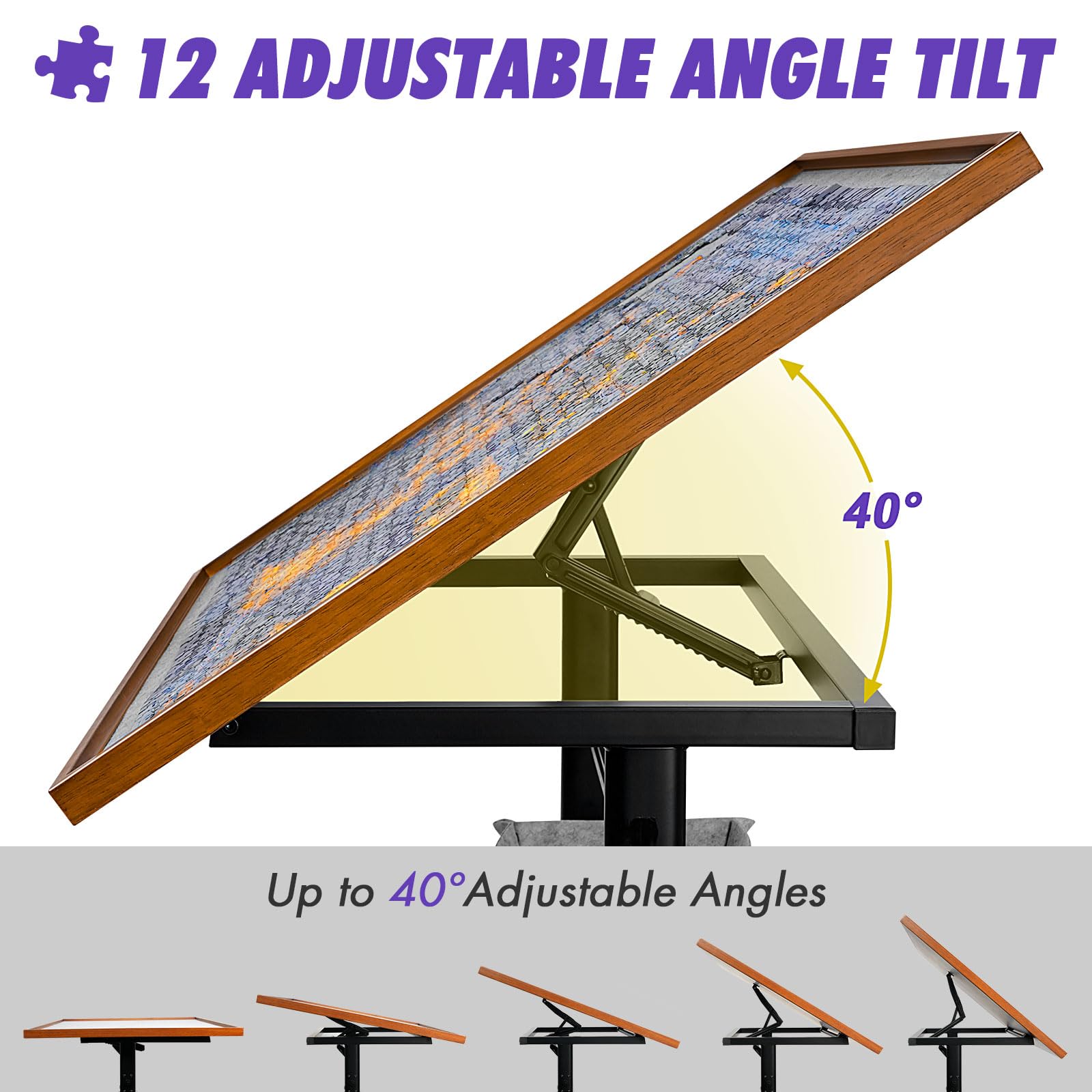Sunix 1500 Pieces Jigsaw Puzzle Table with Legs, 36"x26" Adjustable Height Puzzle Board with Cover & 6 Sorter Tray, 12-Tilting-Angle Portable Wooden Puzzle Table for Adults, Enclosed with Whe - WoodArtSupply