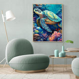 MaiMMaledy Paint by Numbers Kit for Adults Beginners 8Wx12L inch Canvas Pictures with Framed Drawing Painting Works with Wooden Triangle Easel Acrylic Pigment Sea Turtle MaiMMaledy