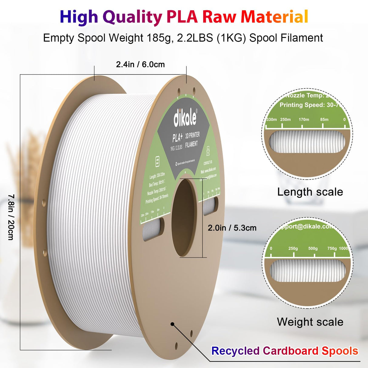 dikale PLA Pro 3D Printer Filament 10 Packs, 1.75mm No Tangle, Each Spool Net Weight 1KG, in Total 10KG Bundles, Black+White+Grey+Clear+Blue+Green+Orange+Red+Yellow+Purple dikale